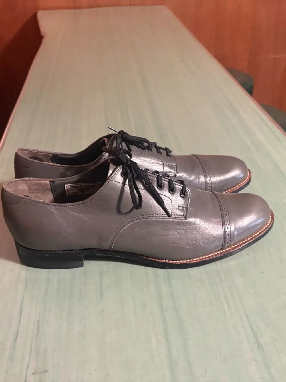 Vintage Mens Stacy Adams Gray Cap Toe Dress Shoes Size 10 E Wide